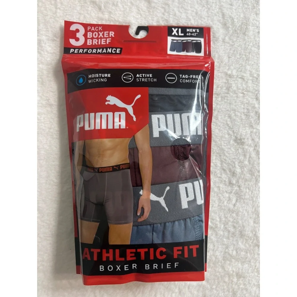 PUMA 3 PACK BOXER BRIEF PERFORMANCE UNDERWEAR Black Gray Burgundy Men's XL